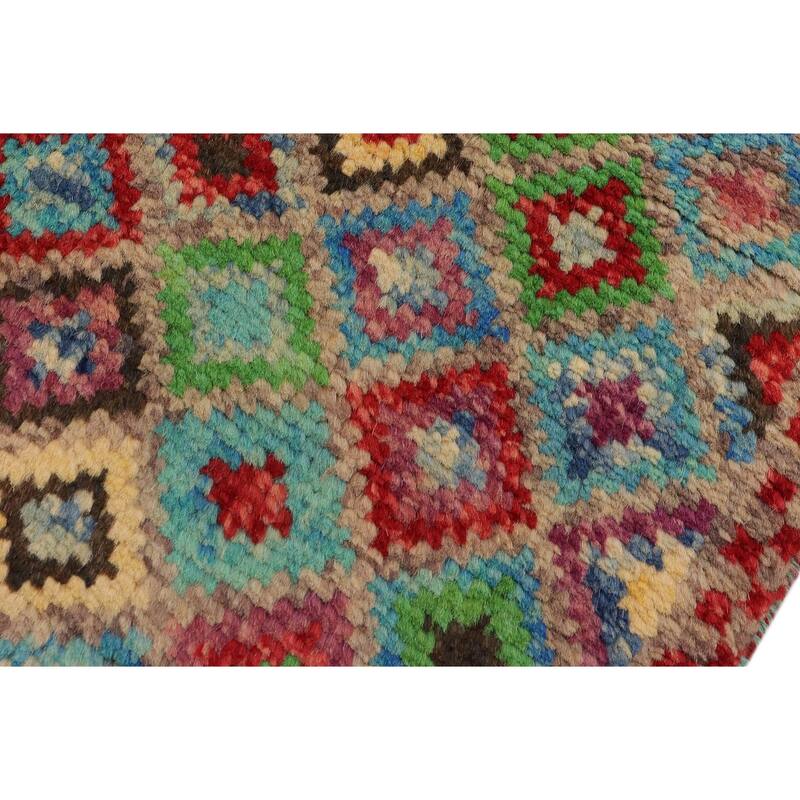 Modern Balochi Ponce Brown/Red Hand Knotted Wool Rug - 4'0'' x 5'9''