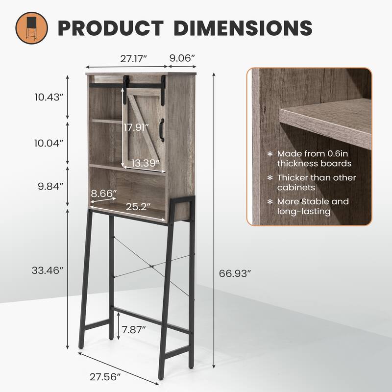 Over The Toilet Storage Cabinet, Bathroom Organizer with Sliding Barn Door & Adjustable Shelves, Storage Rack - See Picture