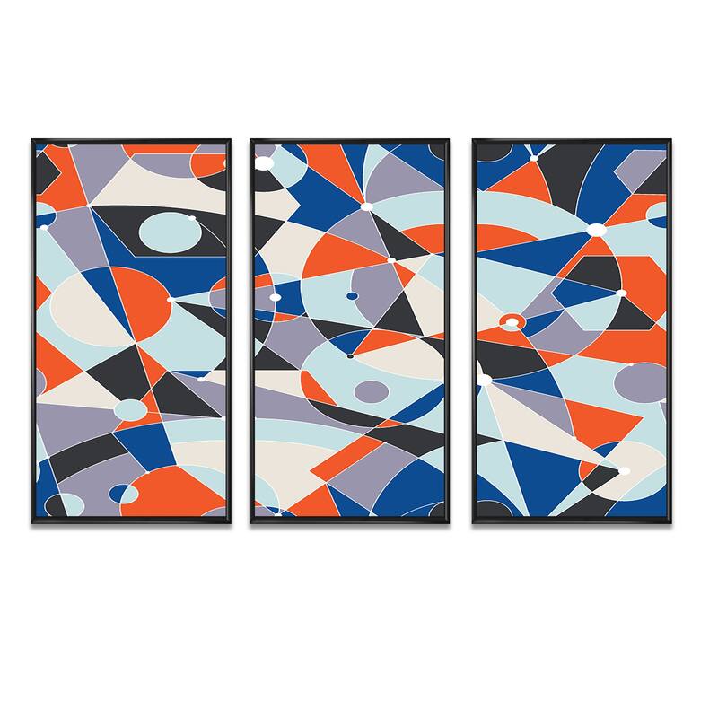 Designart "Retro Geometric Grid IV" MidCentury Modern Framed Canvas