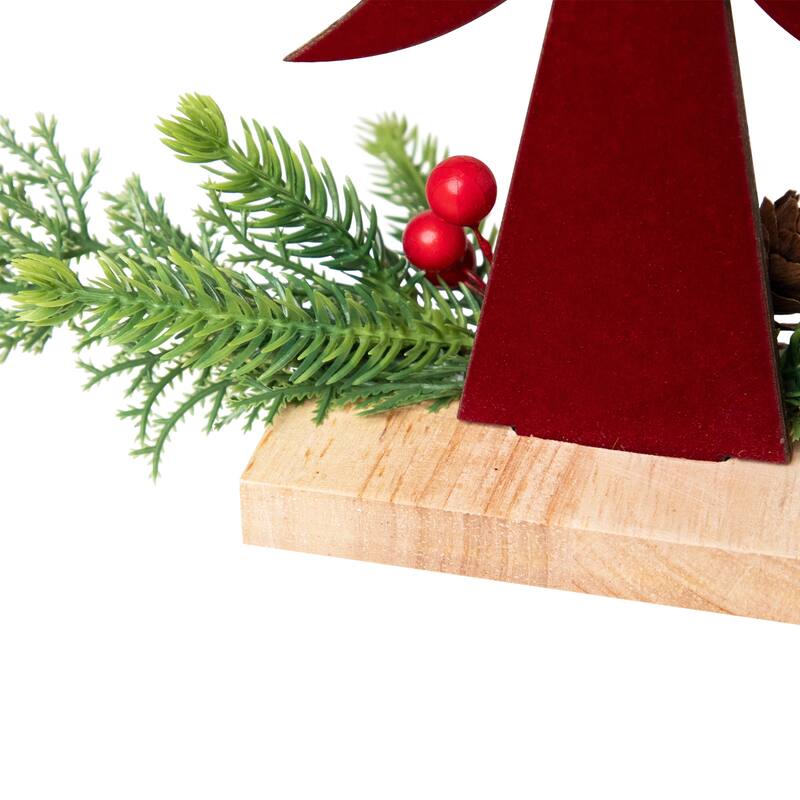 Pine Tree and Jingle Bell Christmas Decoration - 15.5"- Red and Green