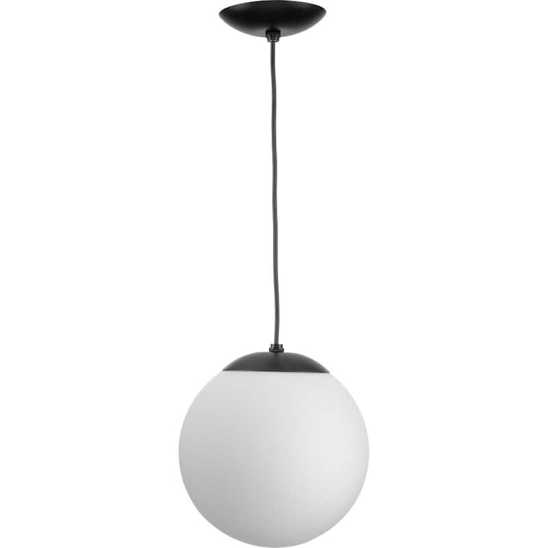 Atwell Collection Matte Black and Opal Glass Globe Medium Hanging Pendant Light - 10 in x 10 in x 10.5 in