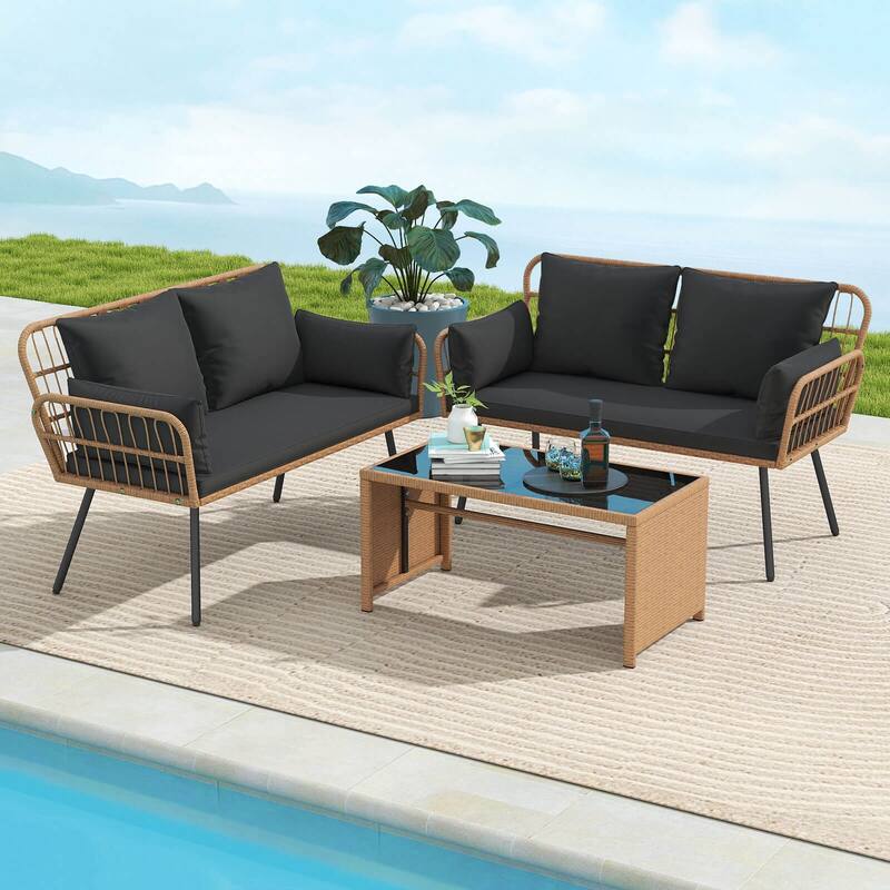 Costway Patio Wicker Loveseat Furniture with Seat Back Cushions, - See Details