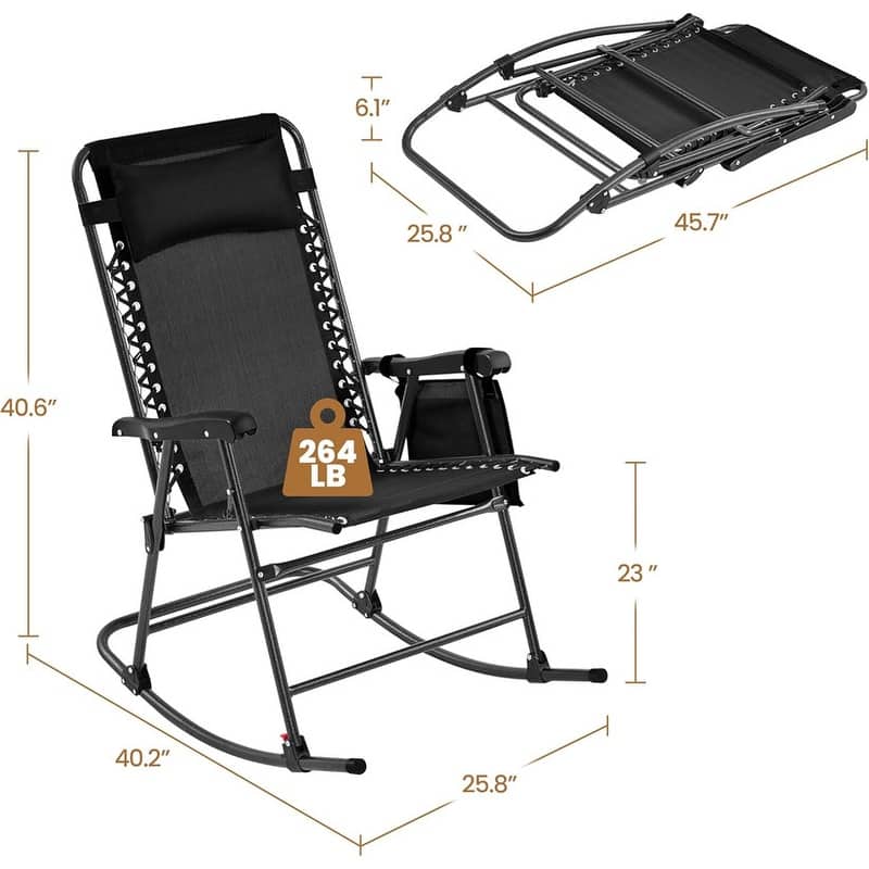 Rocking Chairs Foldable Outdoor Lounge Chair for Outside - 40.2"D x 25.8"W x 40.6"H