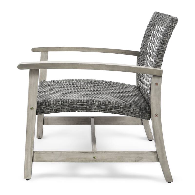 2-Piece Outdoor Acacia Wood Wicker Club Chairs-Faux Rattan Seating