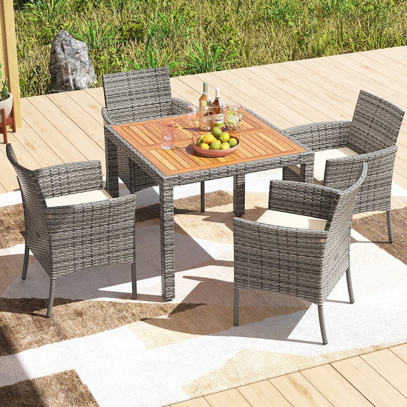 Gymax Outdoor PE Wicker Chairs Set of 2 Patio Dining Armchairs w/
