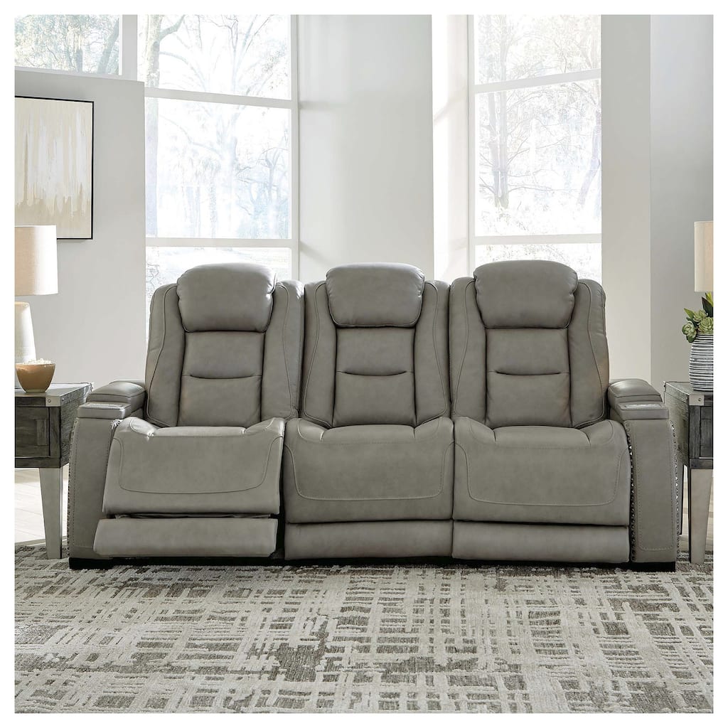 Signature Design by Ashley Man-Den Leather Power Adjustable Dual Reclining Sofa - 85" W x 40" D x 43" H