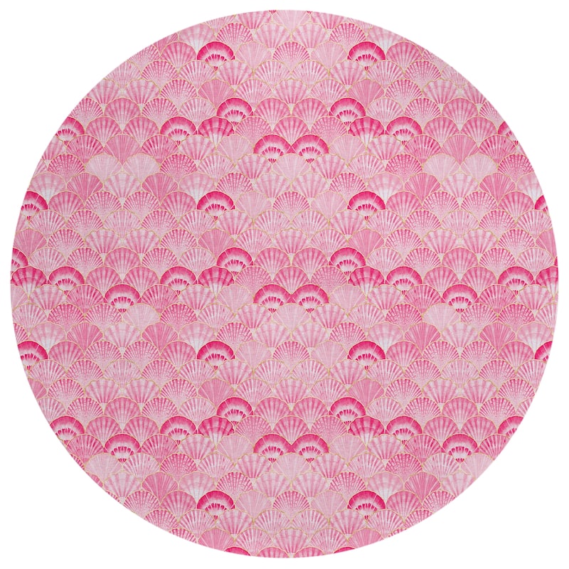 Indoor/ Outdoor Surfside Seashells Washable Rug New - Pink - 8' x 8'