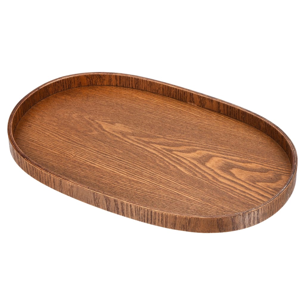15x10" Wood Serving Tray Oval Decorative Platter Home Kitchen Table, Brown