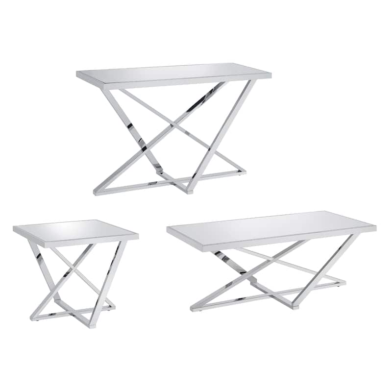 Starrla Chic Chrome Mirror Top 3-Piece Coffee Table Set by Furniture of America