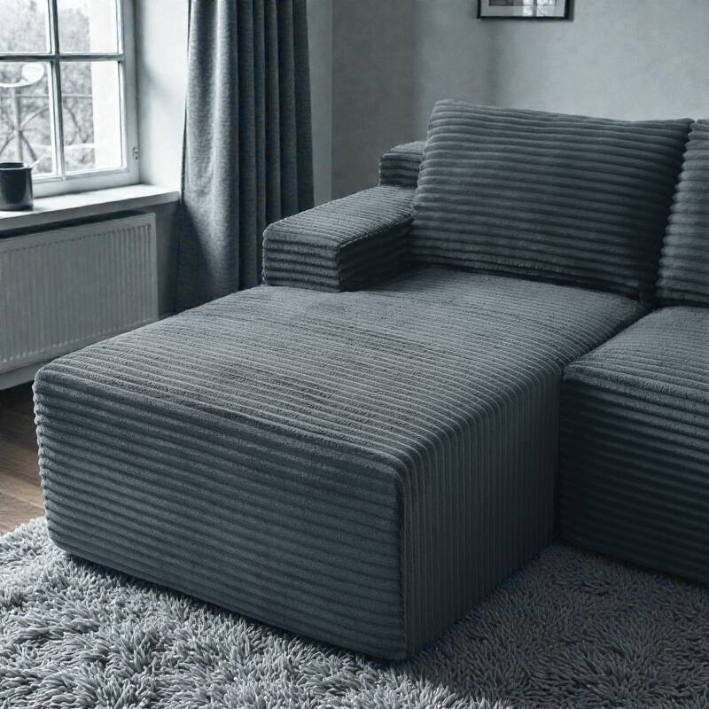 L Shaped Cloud Sectional Sofa with Deep Seat, Corduroy Modular Sleeper Couch, No Assembly Required