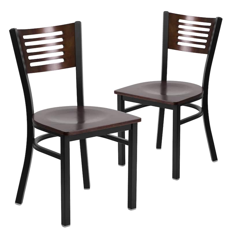 2 Pack Decorative Slat Back Metal Restaurant Chair - 17"W x 21"D x 32"H - 17"W x 21"D x 32"H