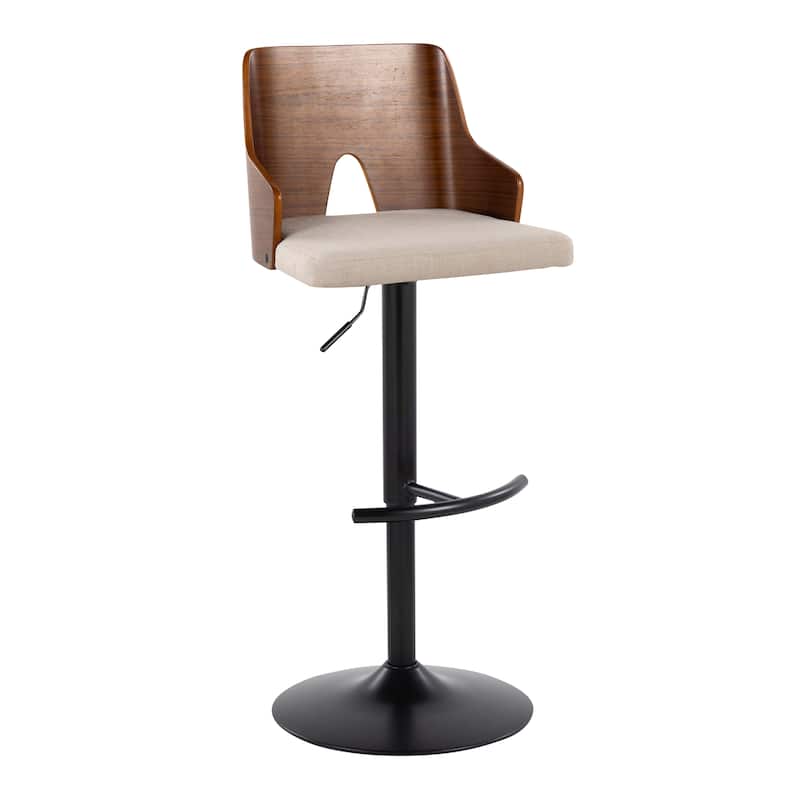 Carson Carrington Adrianna Adjustable Bar Stool with Rounded T Footrest (Set of 2) - Beige Fabric/Walnut Wood/Black Metal