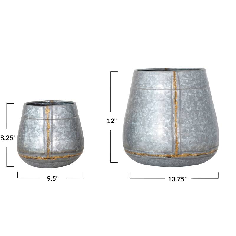 Galvanized Metal Planters, Antique Zinc Finish, Set of 2