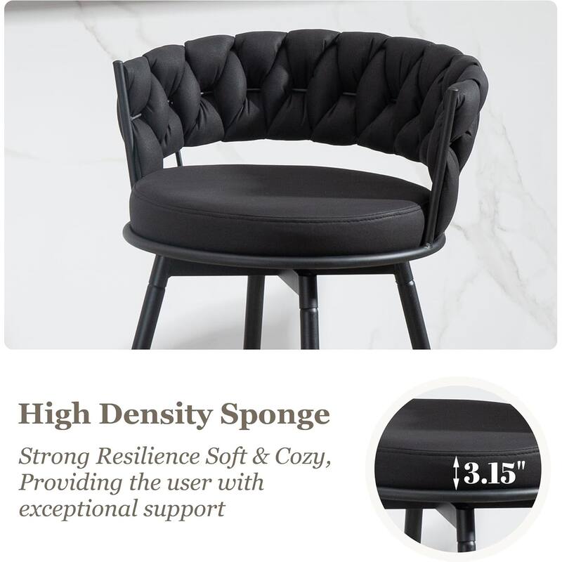 XINMICS 360° Swivel Bar Stools, 24 Inches Modern Counter Height Bar Stools with Woven Back, Upholstered Suede Tall Barstools