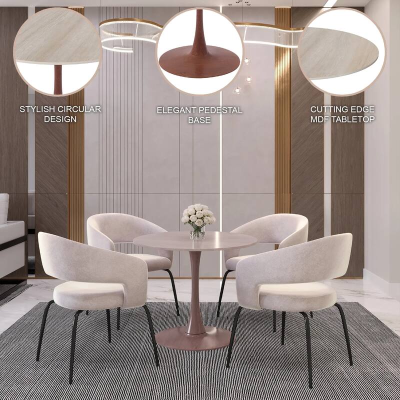 Bristol 27" Round Dining Table with MDF Top and Cherry Steel Pedestal Base for Modern Kitchen and Dining Room