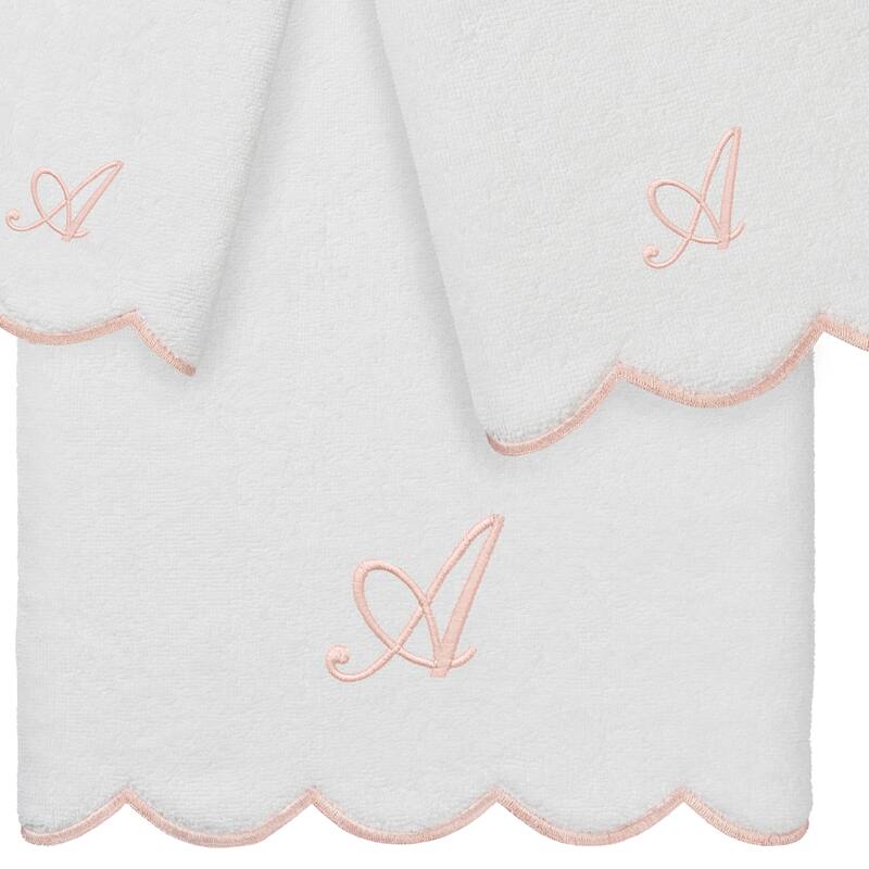 Authentic Hotel and Spa 100% Turkish Cotton Pink ADORNIA Scallop Personalized 3 Piece Towel Set - 3 Piece Set