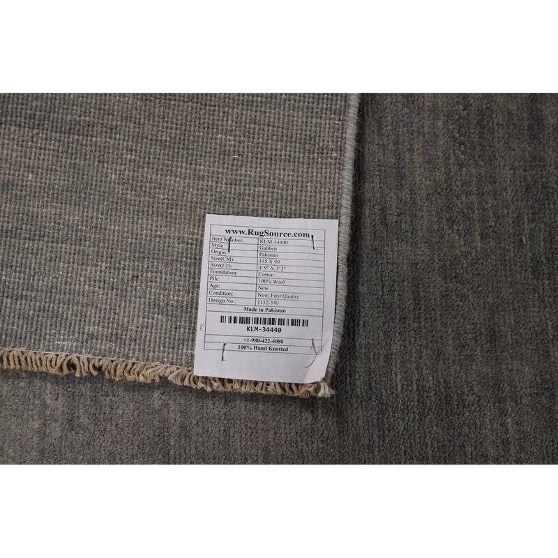 Gray Solid Gabbeh Oriental Foyer Rug Hand-Knotted Wool Carpet - 3'3"x 4'9"