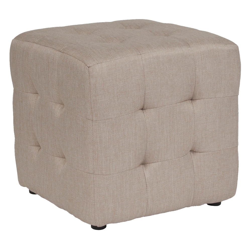 Tufted Upholstered Cube Ottoman Pouf
