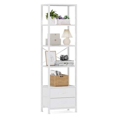 4-Tier Corner Shelf, Bookshelf with 2 Storage Drawers