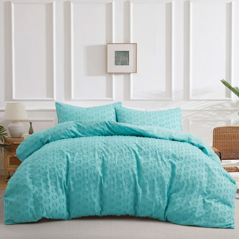 Circle Clipped Jacquard Duvet Cover Set - Teal - King
