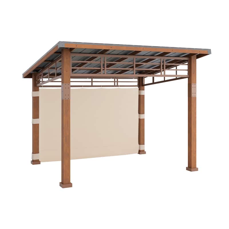 10x12 ft Outdoor Pavilion Wooden Gazebo with Hardtop Metal Roof Shelter for Patio, Backyard, Garden