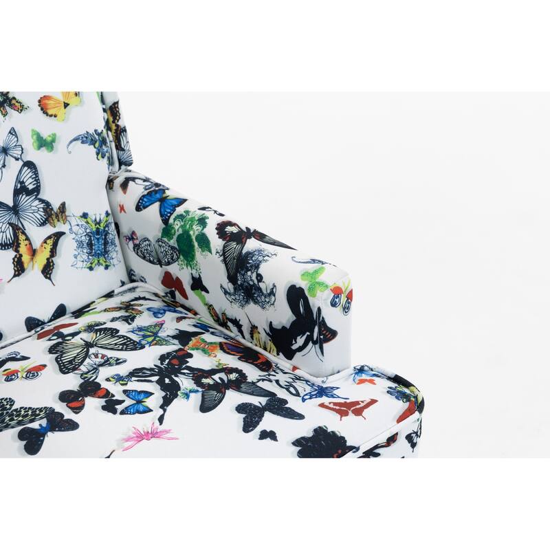 Linen Upholstered Mid Century Wood Frame Accent Chair with Nailhead for Living Room