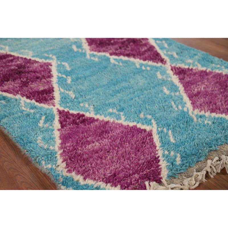 Geometric Moroccan Accent Rug Hand-Knotted Wool Carpet - 2'10" x 5'4"