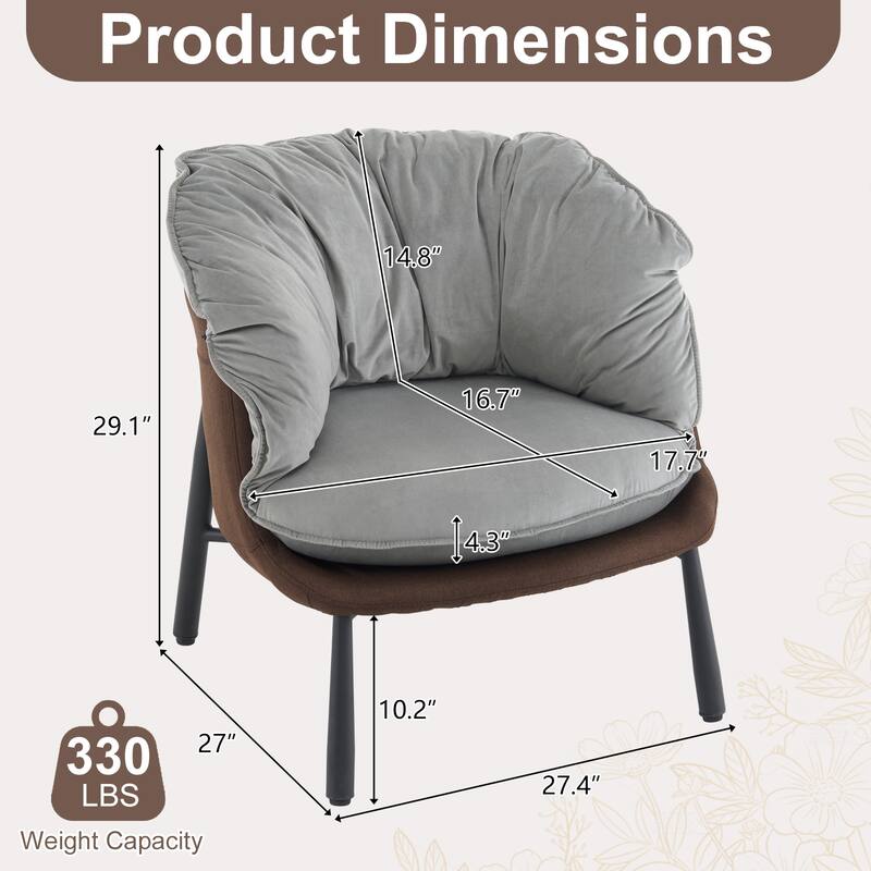 Modern Velvet Accent Chair with Wooden Frame and Black Metal Legs for Living Room or Lounge Seating - 27.4"L x 27"W x 29.1"H