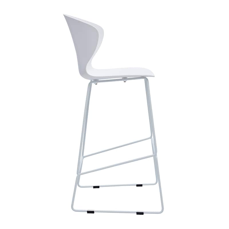 HomeRoots Set of Two 30" White and Silver Heavy Duty Plastic and Metal Low Back Bar Height Bar Chairs