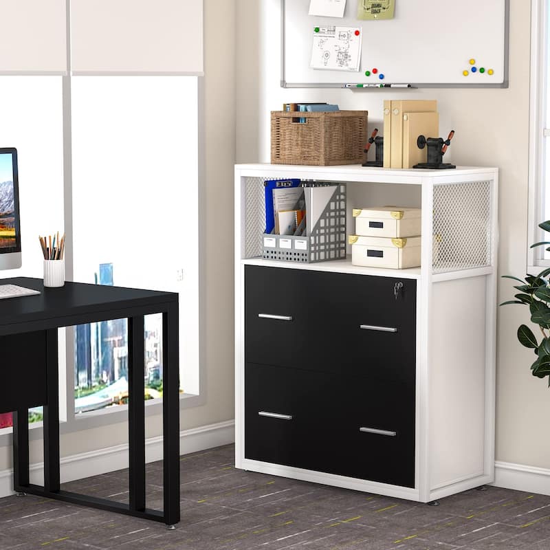 2-Drawer Lateral File Cabinets Legal Size, Large Filing Cabinet with Lock, Printer Stand