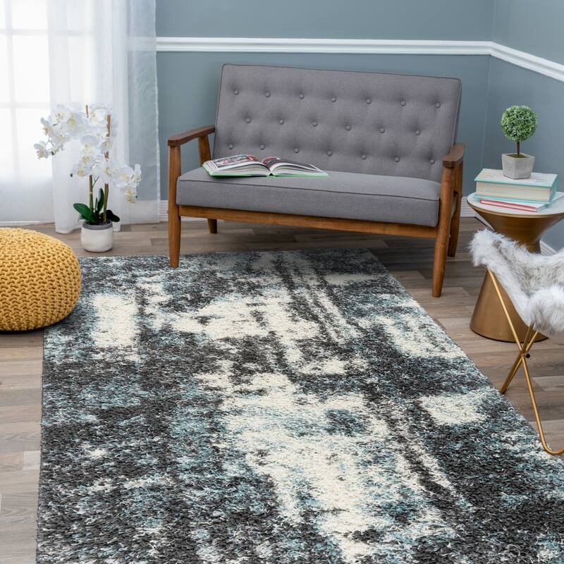 World Rug Gallery Modern Abstract Soft Plush Shag Area Rug