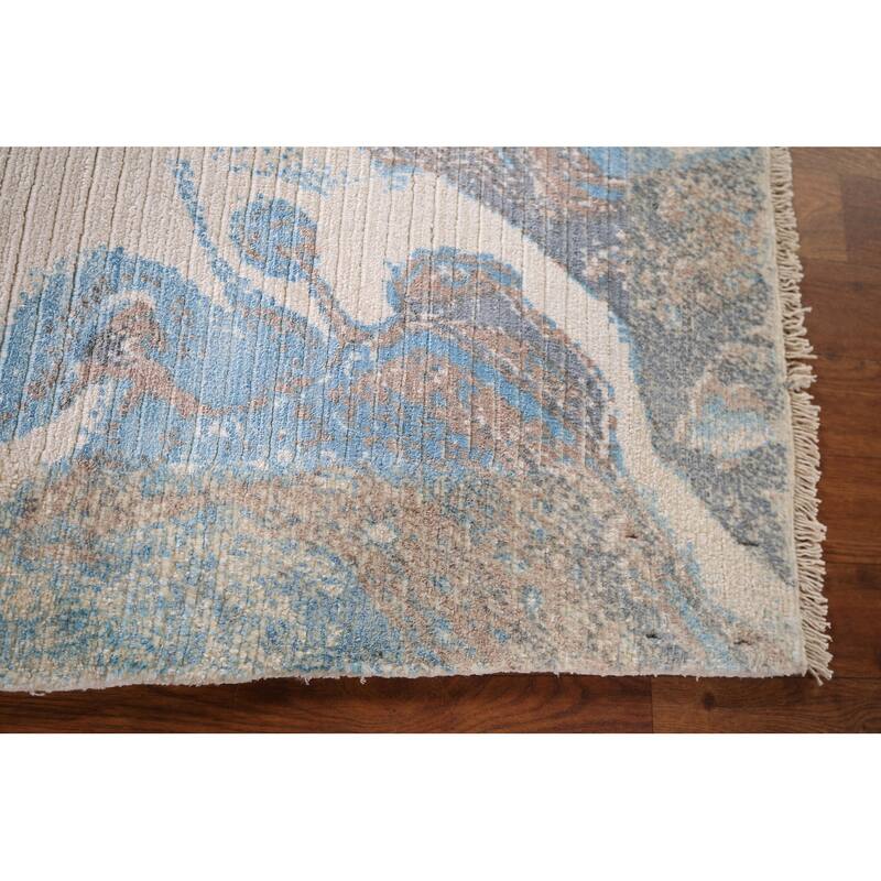 Striped Modern Abstract Foyer Rug Hand-Knotted Wool Carpet - 2'8" x 4'11"