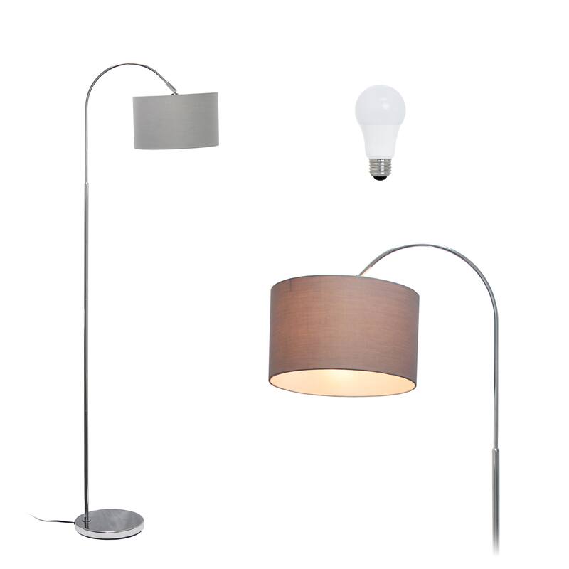 Simple Designs 66" Modern Brushed Nickel Arched Floor Lamp, With LED Bulb Included