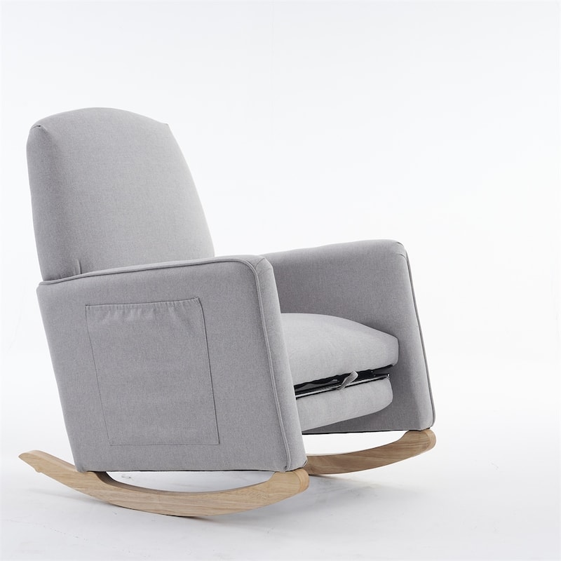 Cotton Linen Fabric Rocking Chair With Adjustable Footrest