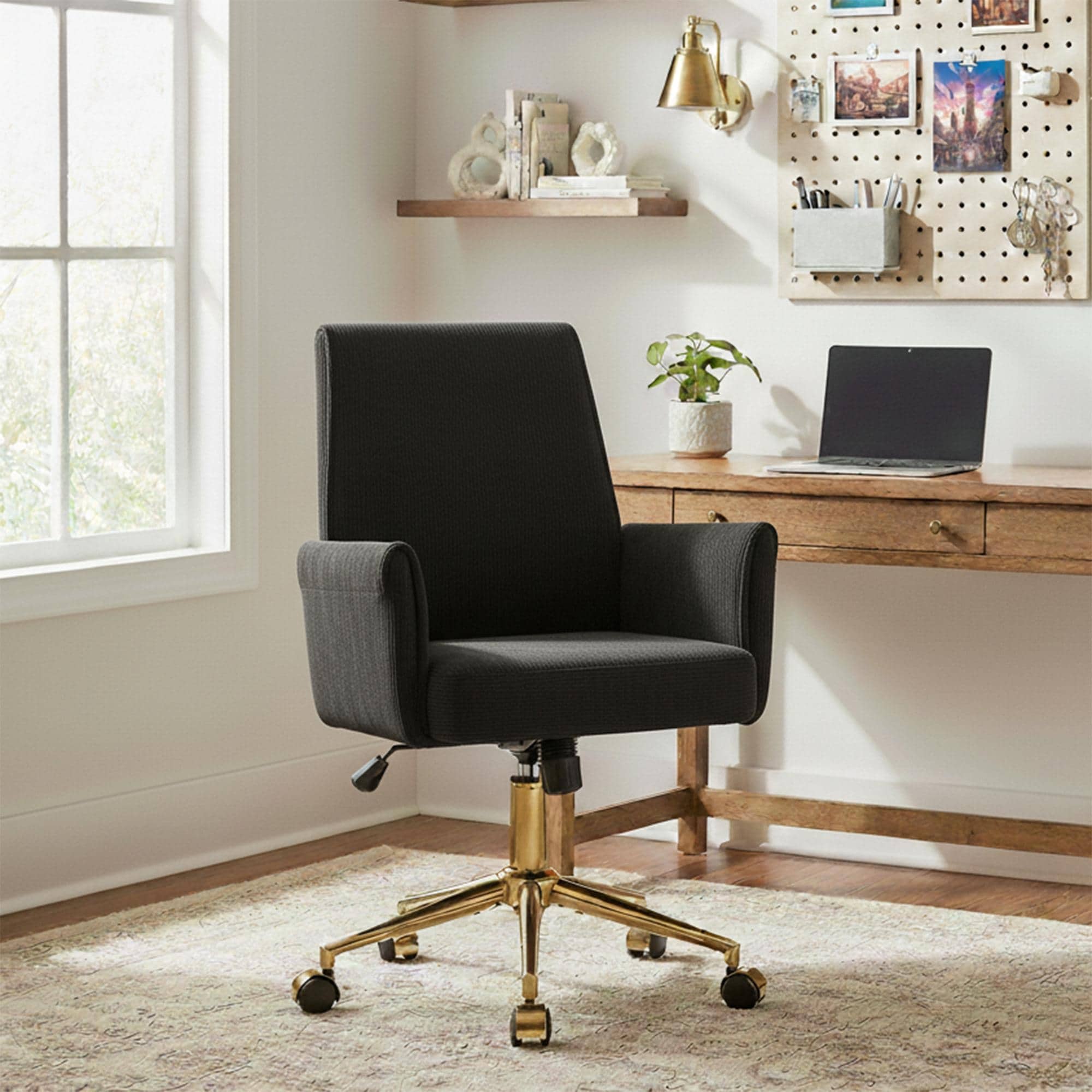 Modern Home Office Chair, Ergonomic Design with Height Adjustment and Striped Fabric for Home Office & Study - N/A