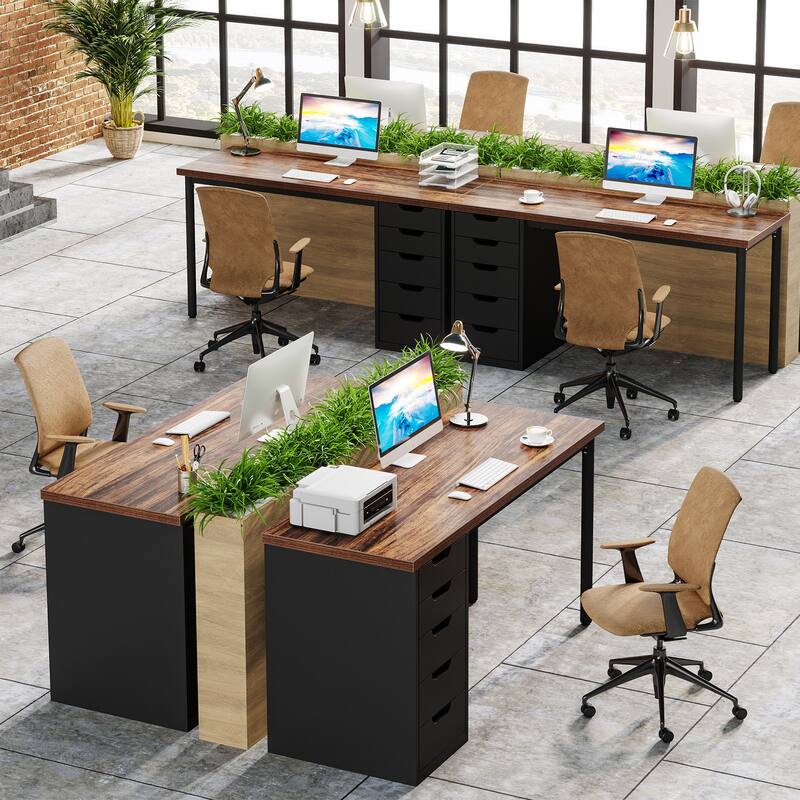 47 inch Computer Wood Desk Office Desks with 5-Drawer, Writing Desk with Metal Frame for Bedroom Study
