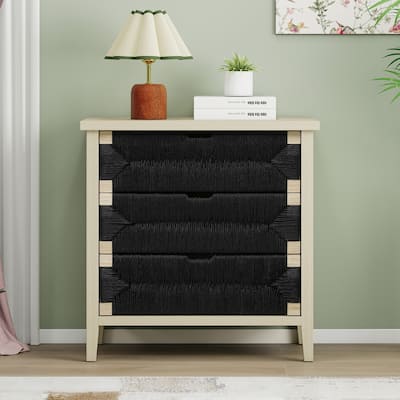 Roomfitters 3 Drawer Buffet Sideboard, Storage Cabinet with Hand-Woven Rope Drawers and Adjustable Shelves, Natural