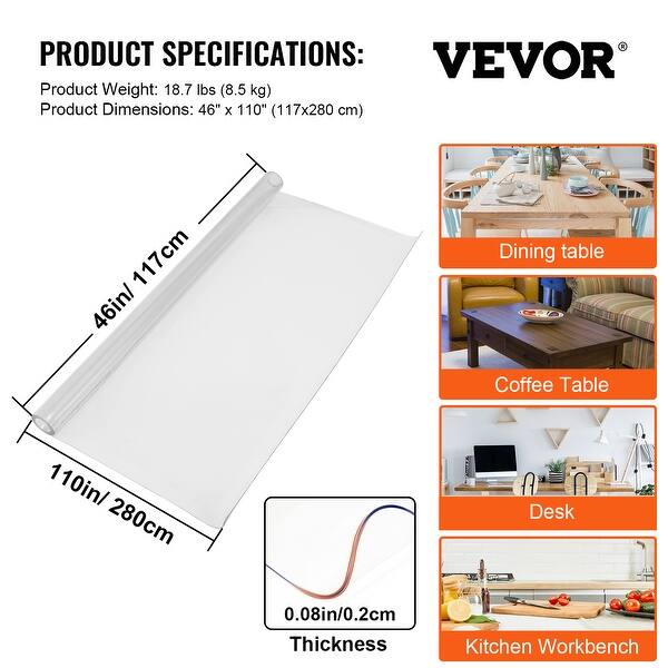 1.5mm Thick Round Clear Table Cover Protector - 52 Inch Vinyl Waterproof Desk Mat, Heat Resistant Non-Slip Pad For Wood Marble Tables