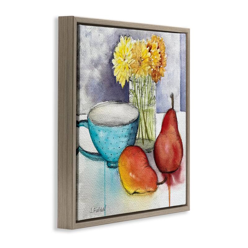 Stupell Modern Kitchen Teacup & Fruit Framed Floater Canvas Wall Art Design By Stephanie Fielden