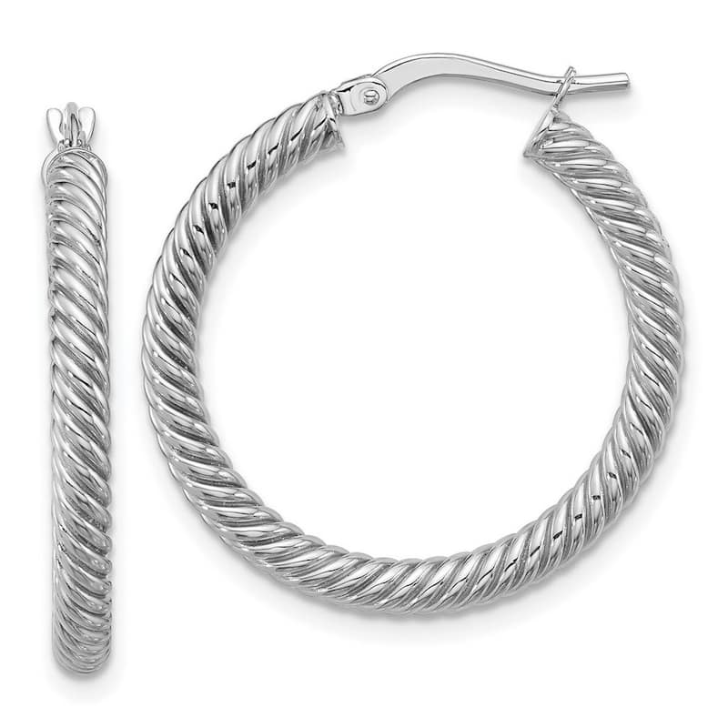Curata 14k 3x20 White Goldtwisted Round Omega Back Hoop Earrings - 26.5x26.25mm Wide 3mm Thick
