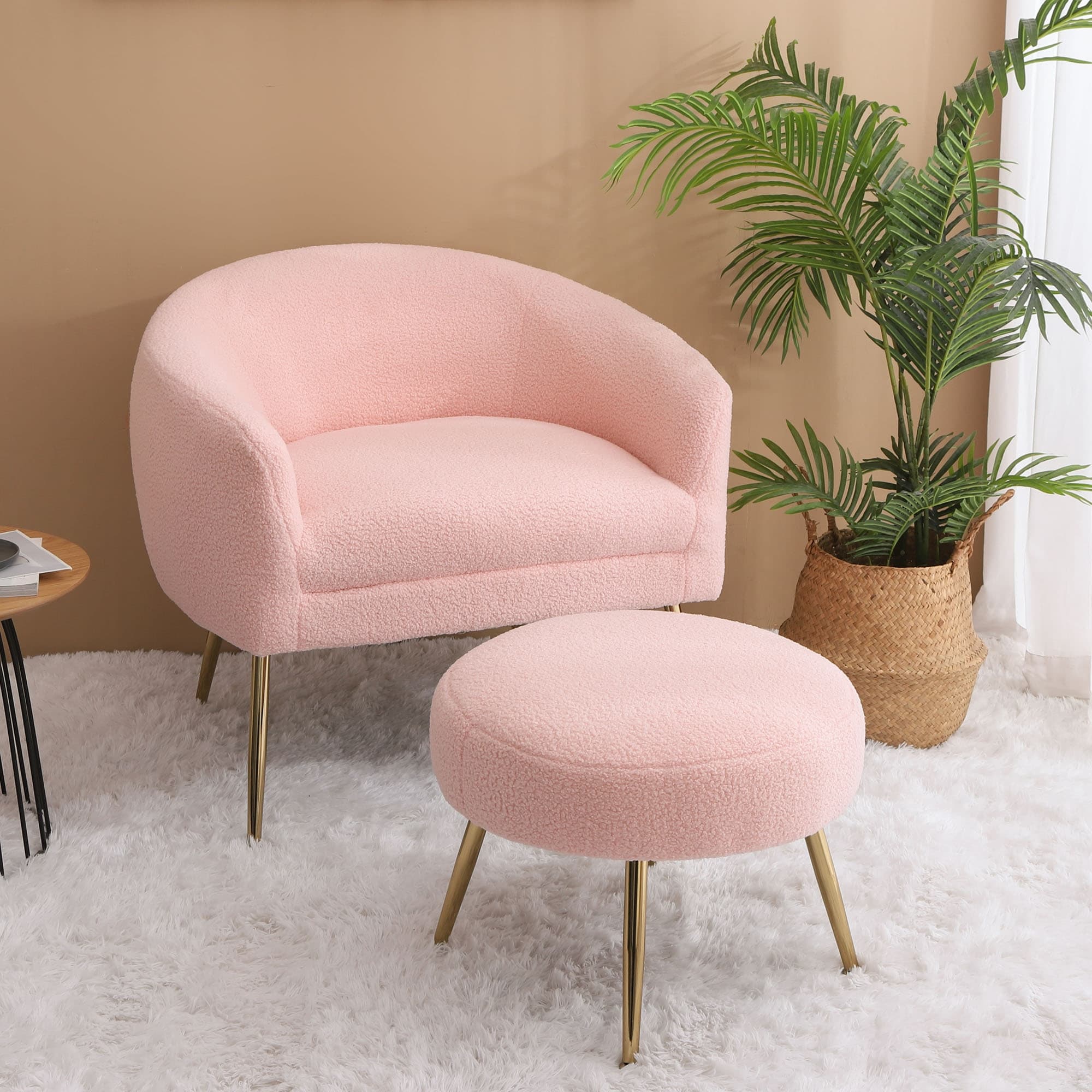 Plush armchair hotsell with ottoman