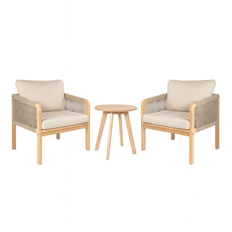 Acacia Outdoor Patio Set with Cushions & Decorative Pillows, by JONATHAN Y - Light Teak