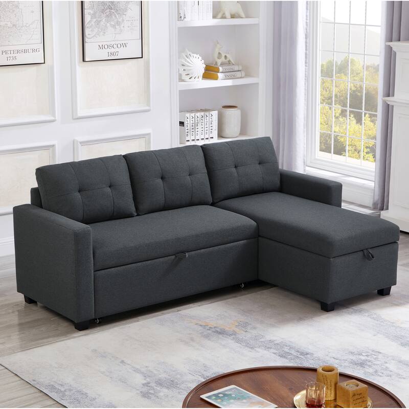GDFStudio - Ethan Modern Pull-Out Sectional Sofa with Storage Chaise and Reversible Layout
