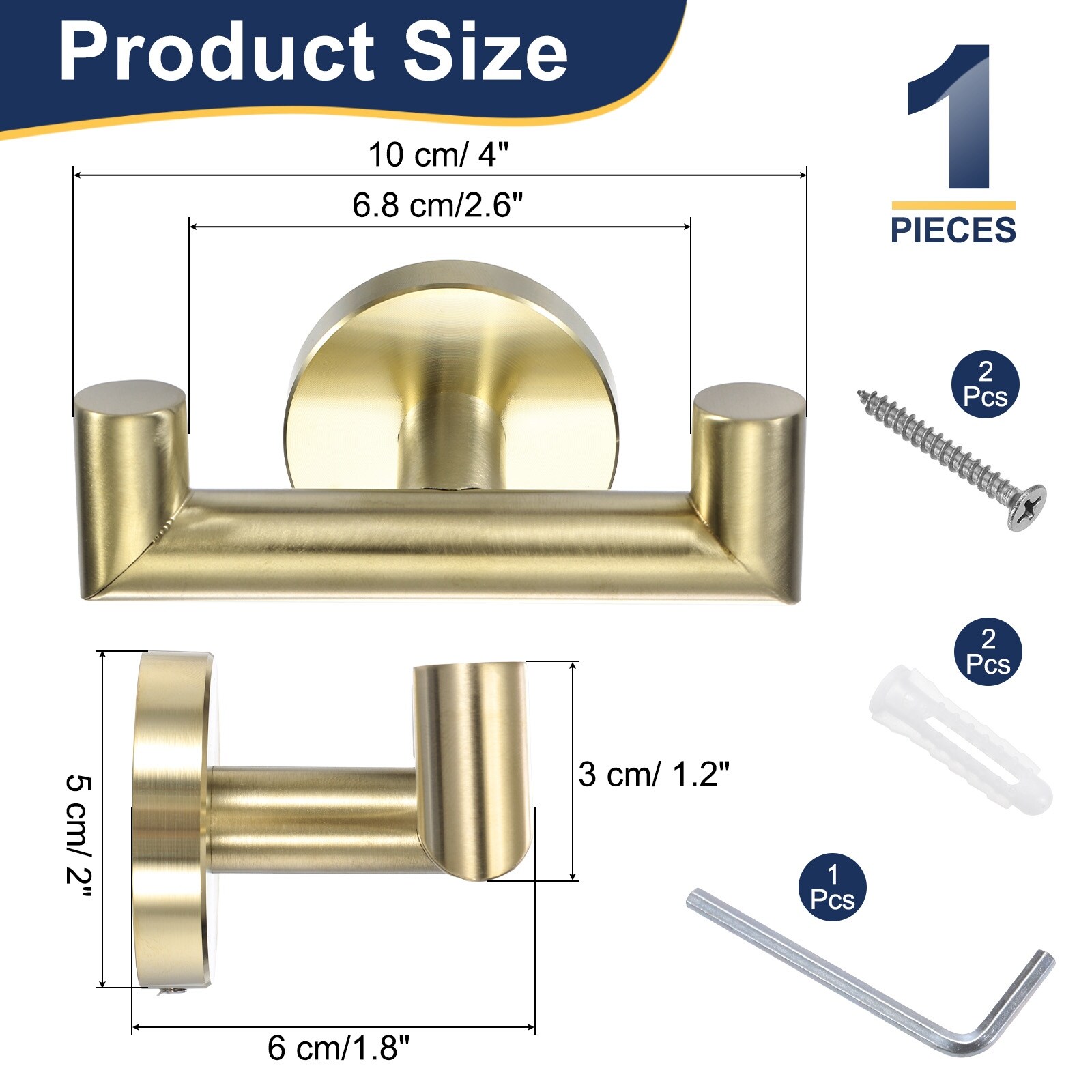 Double Towel Hook, Stainless Steel Coat Hook, Wall Mount Robe Hooks Hand Towel Hanger for Living Room - 1Pcs