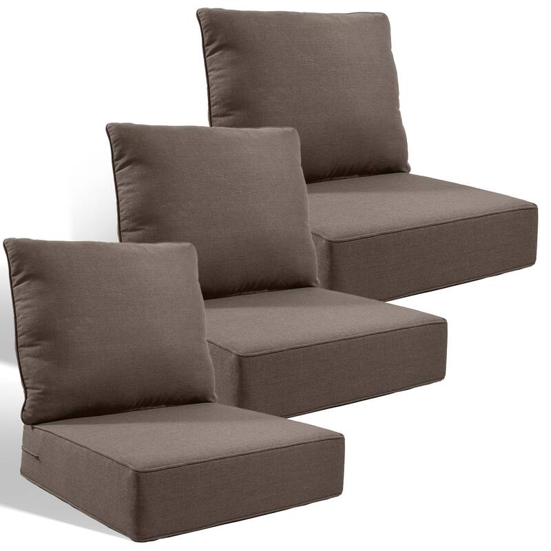 Pocassy 24x24x6 Inch Thick Cushions Pillows Set Indoor Outdoor Deep Seat Water & Fade Resistant - Grey Cushion - 3 Set Seat & Back Cushion