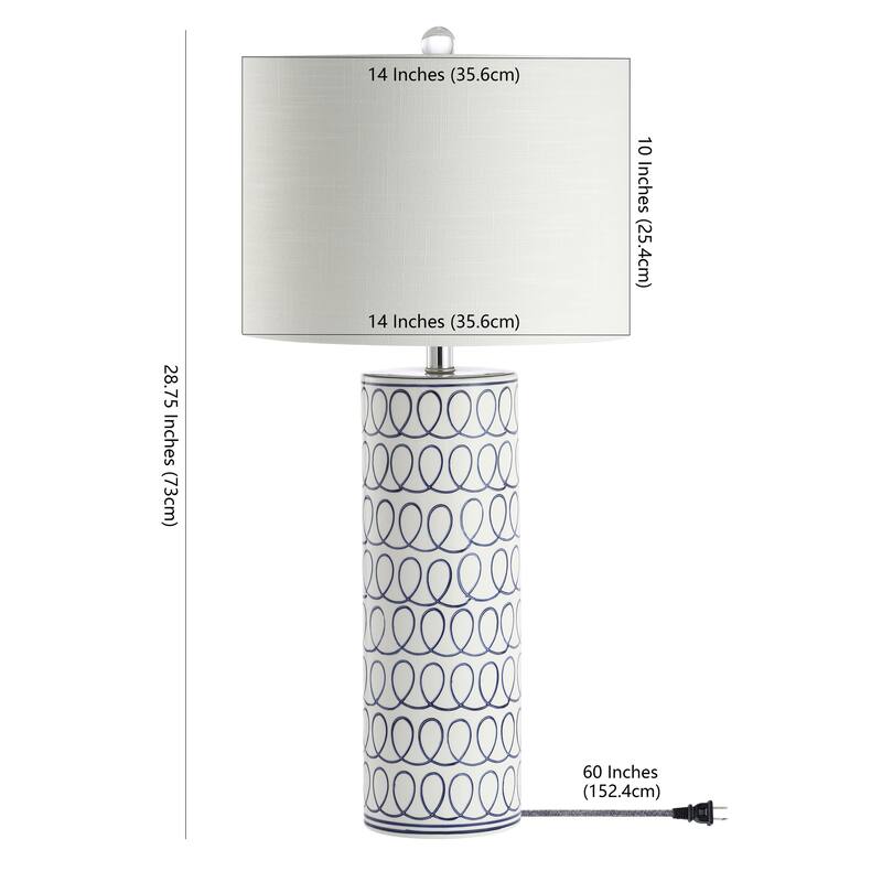 Sulka 28.75" Ceramic Modern Column LED Table Lamp, Blue/White by JONATHAN Y