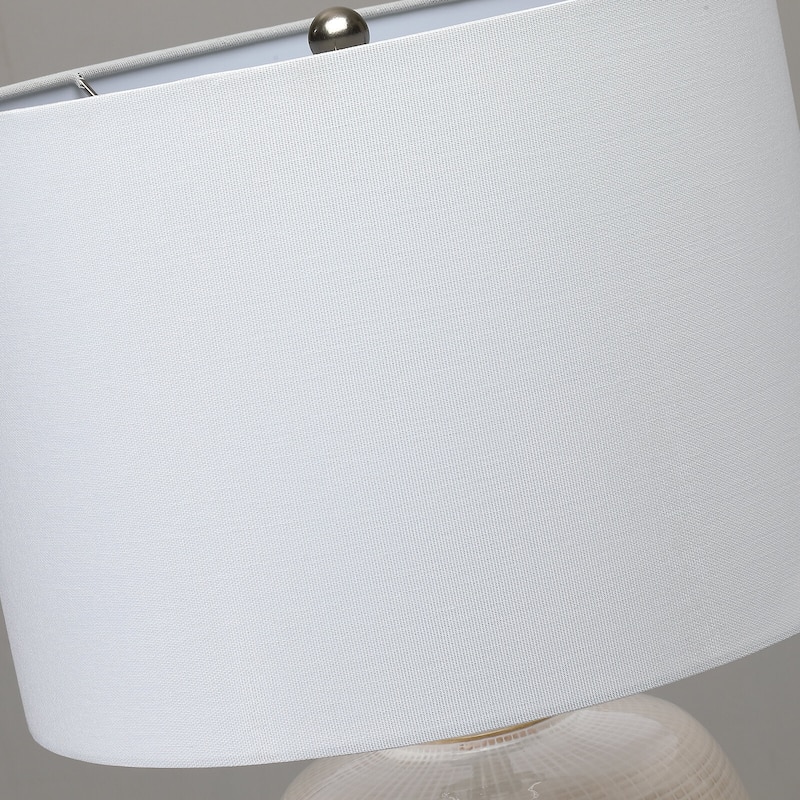 Ivory 3-Way White Ceramic Table Lamp with Drum Shade - 23 in. H
