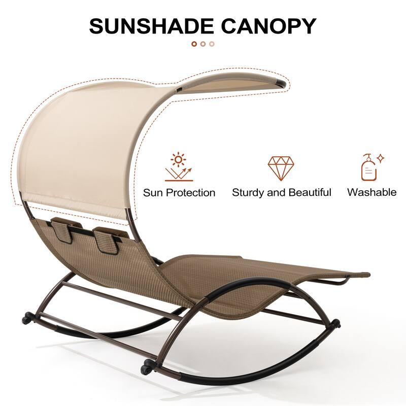Outdoor Double Sun Bed Chaise Lounge Chair Rocking Bed with Sun Shade