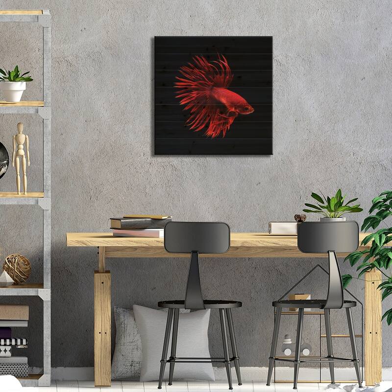 Red Betta Fish Print On Wood by PhotoINC Studio - Multi-Color
