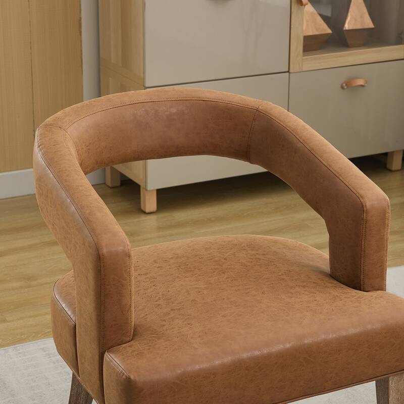 PU Modern Barrel Accent Chair with Wooden Legs, High-Density Sponge Cushion, and Open Back Design